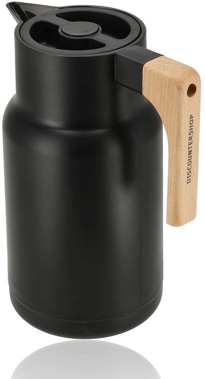 Thermoskan 1 Liter met Houten Handvat – Dubbelwandige Isoleerkan voor Koffie, Thee, Soep en Warm Water – Koffiekan / Thermosfles voor Keukenaccessoires en Horeca