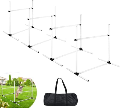 Wit Honden Agility Set - 4 Horden + Slalomstangen - Verstelbare Trainingset met Tas (104x70x101 cm)