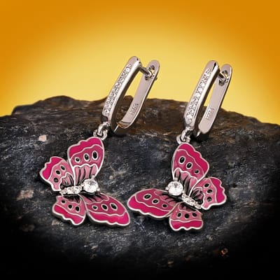 Vente Argent Rose Émail Époxy Boucles d'Oreilles Papillon pour Femmes Mariage Fiançailles Cocktail Bijoux Cadeau gray