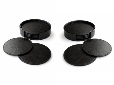 Luxe leren onderzetters met subtiel marmer effect. Voor glazen 12 stuks zwart inclusief twee houders - Waterafstotend en Hittebestendig - Glasonderzetters voor op Tafel - Coasters - Rond