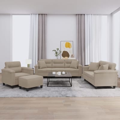 vidaXL - 4-delige - Loungeset - met - kussens - microvezelstof - taupe