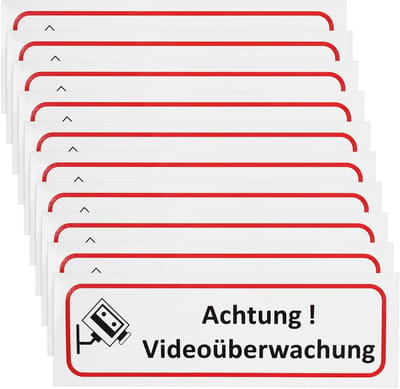 Dailygoods- Videobewaking Stickers 10 Stuks - PVC Stickers - Waterdichte Teken - 196x65mm - Aandacht - Duidelijke Instructies - Waarschuwingsstickers