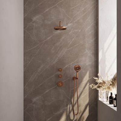 Brauer Copper Carving Thermostatische Regendoucheset Inbouw - Hoofddouche 20 cm - Gebogen Wandarm - Handdouche 3 Standen - Doucheslang - Wandaansluitbocht
