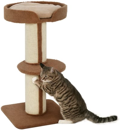 Merax Krabpaal – 91 cm kattenboom – Sisalpalen – Verhoogde ligplaats – Zachte lamswolkussen – Meerlaagse kattenkrabpaal – Lichtbruin