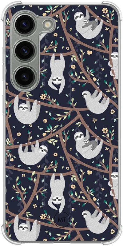 Hoesje (shockproof) geschikt voor Samsung Galaxy S23 - Luiaard print - Extra sterke case - TPU/polycarbonaat - Print - Blauw, Transparant