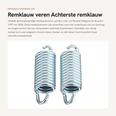 Dailygoods- Remklauw Veren - 2 Stuks - Compatibel met RENAULT MEGANE 1997-2008 - Materiaal: Metaal - Afmeting: 39 x 11,5 mm - Zilver - Lange Levensduur