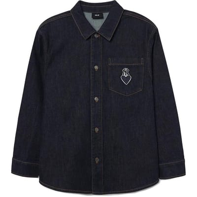 MLB New York Yankees Hart Letter Geborduurd Polo Knopen Denim Lange Mouwen Shirt Unisex shirts Donkerblauw 3ADRH0131-50NYS XS black