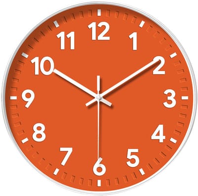 Moderne Wandklok voor Binnen - Stille Non Ticking Quartz Klok - Felle Ronde Wijzerplaat - Makkelijk Af te Lezen - Makkelijk Af te Lezen - Keuken en Woonkamer - Oranje - 30cm