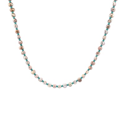 IbizaMen - heren - ketting - zoetwaterparels - brons - turkoois - 6mm - verstelbaar 50cm + 5cm
