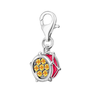 Quiges – 925 - Zilver – Charm - Bedel - Hanger - 3D Muziek Instrument Trommel Rood - met – sterling - zilver - karabijnslot - geschikt - voor - Bedelarmband HC208