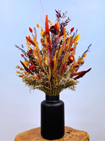 Droogbloemen boeket "Warm Sunset Large" - exclusief vaas | 65 cm | Onvergetelijke Kleurenexplosie (Ontzettend leuk om als cadeau te geven)