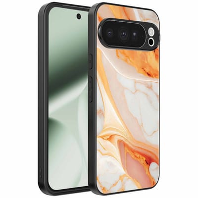 Geschikt voor Google Pixel 10 Pro XL Telefoonhoesje met marmer opdruk - TPU backcover case marble design - Oranje - Smartphonica geschikt voor Google Pixel 10 Pro XL