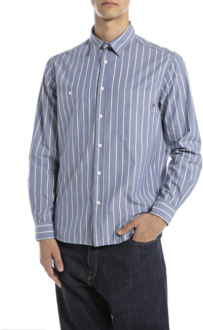 Replay Garengeverfd shirt blauw