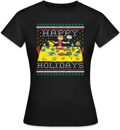 Pippi Langkous En Meneer Nilsson Happy Holidays T-Shirt Dames