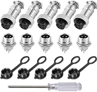 4-polige GX12 Aviation stekker set - 12 mm luchtvaartkabelconnector, 5 A mannelijk en vrouwelijk stopcontact met rubberen dop