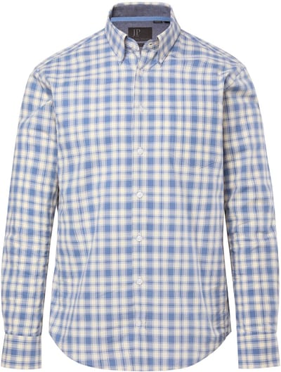 JP 1880 - Heren - Geruit overhemd lange mouwen buttondown kraag Modern Fit - Vorstblauw - Maat 3XL