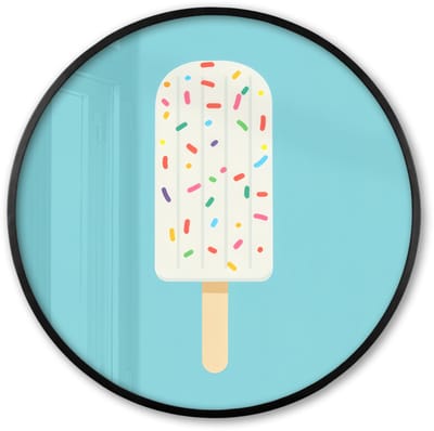 Poster in lijst Rond - Fotolijst 60x60 cm - Posters - Ijsje - Stokje - Sprinkles - Lichtblauw - Ronde posterlijst zwart - Decoratie - Wanddecoratie woonkamer - Muurdecoratie slaapkamer