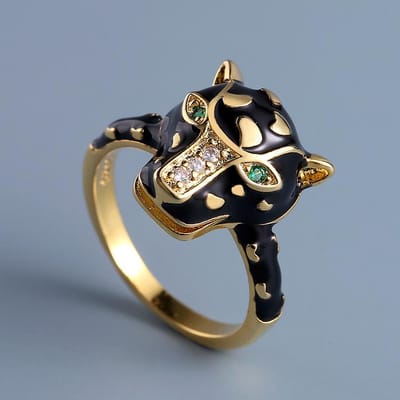 Nieuw Product Emaille Overdreven Dierenvorm Ring Zirconia Luipaard Dames Sieraden No. 6 gray