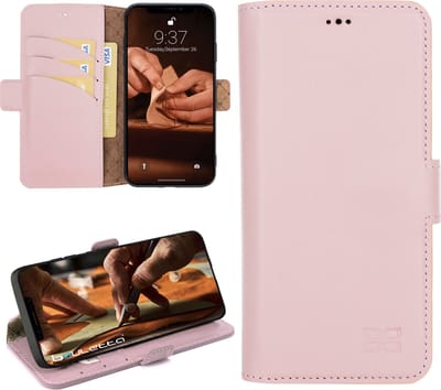 Pulledro geschikt voor iPhone 15 Pro Lederen BookCase Hoesje - Nude Pink
