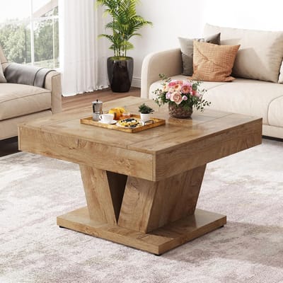 Tribesigns Salontafel Industrieel Vierkant - Bijzettafel - Koffietafel - Hout - 80 × 80 x 50 cm - Natuurlijk