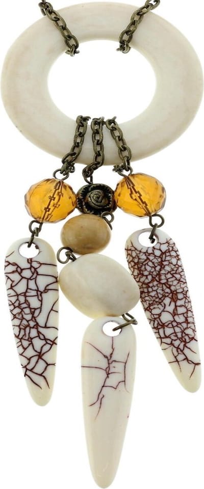 Behave Lange antiek-goudkleurige ketting met kralen, rozen en ronde hanger