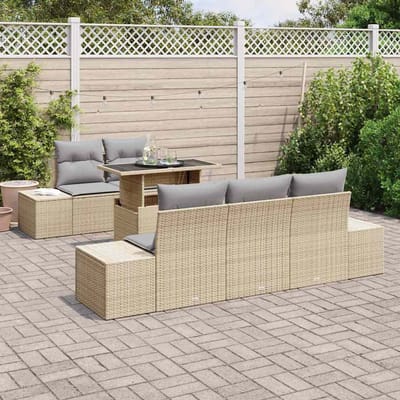 vidaXL Tuinbank Set met kussen met opslag 6 pcs Beige en Lichtgrijs