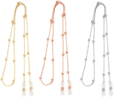 longziming -3-pack Brillenketting voor Dames – Zonnebrilkoord, Sterk Eyewear Koord, Eyeglass Retainer Houder voor Vrouwen en Meisjes – Zilver, Goud, Rosé Goud