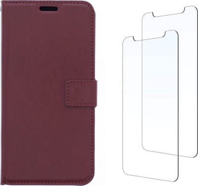 LuxeBass Honor 9S hoesje book case + 2x Glas Screenprotector bruin - telefoonhoes - gsm hoes - telefoonhoesjes - glas scherm - bescherming