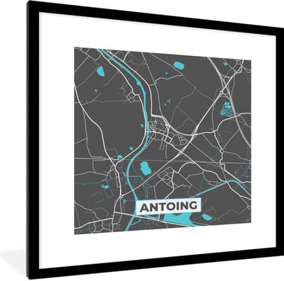 Fotolijst incl. Poster - Stadskaart – Grijs - Kaart – Antoing – België – Plattegrond - 40x40 cm - Posterlijst