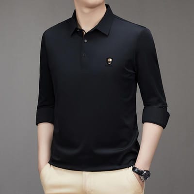 Nouveau Polo pour Homme Printemps et Automne T-shirt à Manches Longues Simple Décontracté Jeunesse Couleur Unie Vêtements pour Homme 4XL black