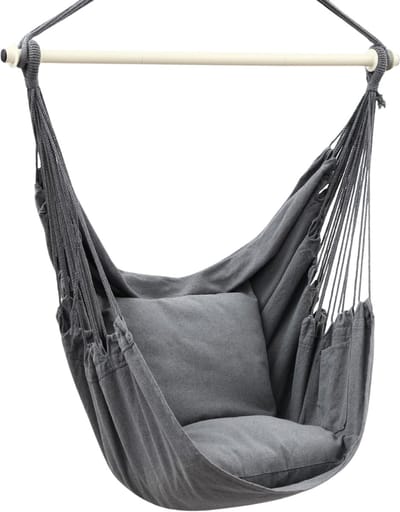 RUX® Hangstoel Cocoon - Egg Hangstoel – Hang Stoel Met Standaard – Egg Chair Inclusief Kussens – Voor Binnen Of Buiten – Hangstoelen - Gewicht tot 150 Kg – Voor Slaapkamer en Tuin - Houtskool - 150cm x 120cm x 3cm