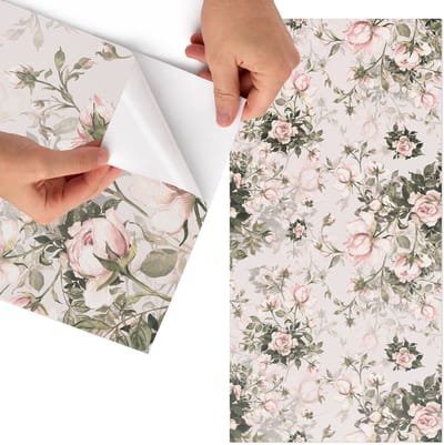Tulup Meubelfolie - Vintage bloemen Decoratiefolie - 75x150 cm - Roze Meubelfolie - Decoratiefolie - Klassiek Meubelfolie - Meubel Wrap Folie - Woonkamer decoratie - Bloemen en planten