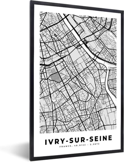 Fotolijst incl. Poster - Kaart - Stadskaart - Frankrijk - Ivry-sur-Seine - Plattegrond - 40x60 cm - Posterlijst