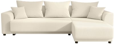 Vente-unique Omkeerbare express-hoekslaapbank van beige ribfluweel NESSARO