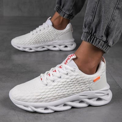 MAEDEF Zomer Heren Hoge Kwaliteit Sneaker Casual Sport Tennisschoenen Effen Kleur Ademend Vetersluiting Outdoor Hardlopen Trainingsschoenen 39 wit