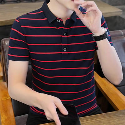 Polo rayé en coton écologique à manches courtes pour l'été 2XL beige