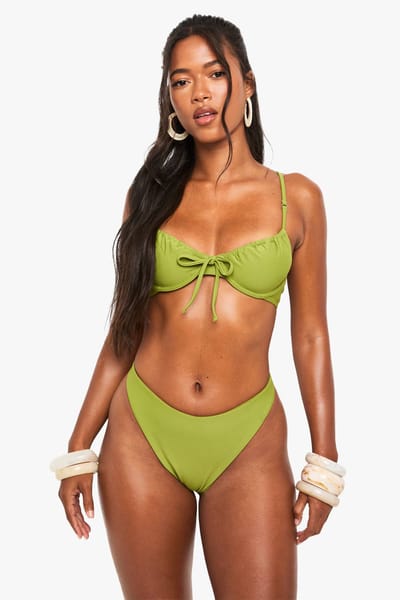 boohoo Dames Zwemkleding Essentials Tanga | Olive | Maat: 14