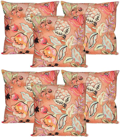 Anna's Collection Sierkussen voor binnen en buiten - 6x - wild flowers - terracotta - 60 x 60 cm - tuinkussen
