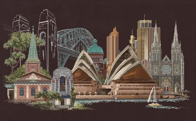 Thea Gouverneur - Borduurpakket met telpatroon - 480.05 - Voorgesorteerde DMC Garens - Sydney - Zwart Aida - 79 cm x 50 cm - DIY Kit
