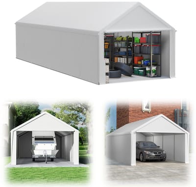 Gereedschapsschuur Gereedschapstent 4x8m (32㎡) Vouwpaviljoen UV-Bescherming Garagentent Met Zijwanden & Ventilatieopeningen Waterdicht PE Stof En Metaalframe Buiten Carport Wit NAIZY