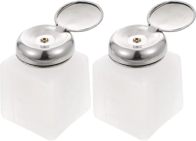 BRENZOOS- Drukpompfles 250 ml - Lege Pompdispenser - Afsluitbare Fles - Vierkante Plastic Fles - 2 Stuks - Roestvrijstalen Deksel - Dispenserfles