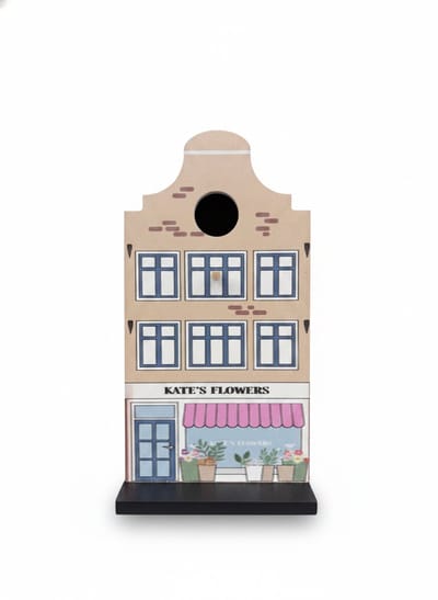 Decoratief Vogelhuisje Grachtenpand - Houten Nestkast voor Kleine Tuinvogels zoals Meesjes - Amsterdams Huisje Design voor Tuin of Balkon - Weerbestendig Vogelhuis voor Buiten - Originele Tuindecoratie Vogels - animalking Vogelhuis - Bloemenwinkel