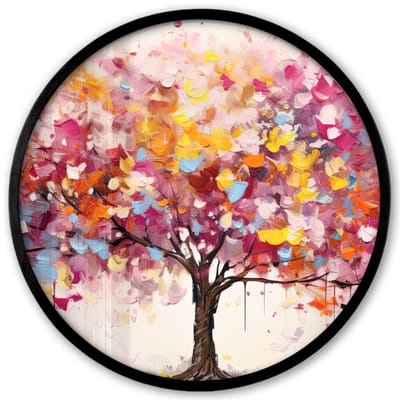 Poster in lijst Rond - Fotolijst 40x40 cm - Posters - Aquarel - Boom - Kunst - Abstract - Ronde posterlijst zwart - Decoratie - Wanddecoratie woonkamer - Muurdecoratie slaapkamer