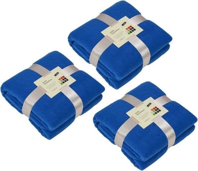 3x Fleece dekens/plaids kobaltblauw 130 x 170 cm - Woondeken - Fleecedekens