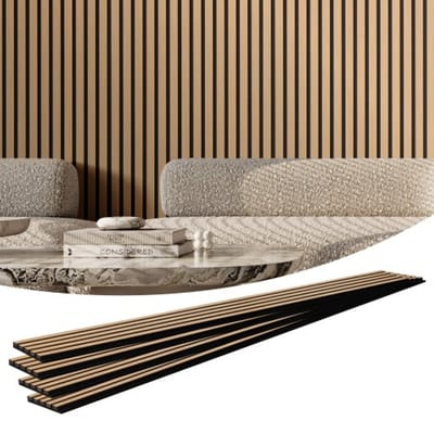 VEVOR akoestische panelen, akoestische panelen, 2400 x 200 mm, MDF accenthouten wandpanelen voor moderne binnenmuurdecoratie, imitatiehouten wandpanelen voor geluidsreductie, licht eiken, set van 4