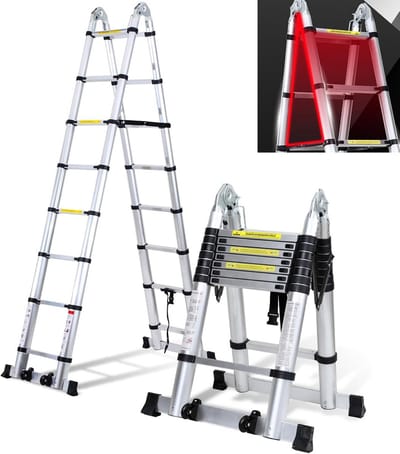 Telescopische Ladder - Opvouwbare Klimhulp - Klus Klaren - Verstelbare Hoogte - 5 Meter - Zilver
