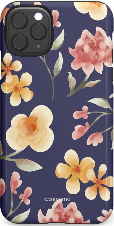 Casetastic Hoesje Geschikt voor Apple iPhone 11 Pro Max - Stijlvolle Beschermende Duo-layer Case - Bloesemnacht Marine