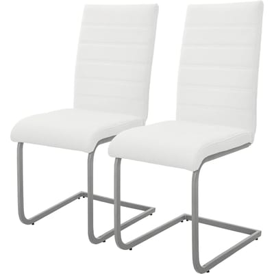 Eetkamerstoel slede set van 2 met rugleuning wit kunstlederen bekleding ML-Design