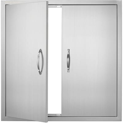 Porte d'accès pour barbecue, Double porte de cuisine extérieure 790x790 mm, Porte en acier inoxydable à encastrement, Porte verticale murale avec poignées, pour îlot de barbecue, Grillade