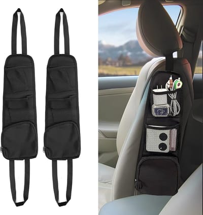 Oneay Set van 2 - Autostoelorganizers, zij-organizers met meerdere vakken, multifunctionele meshvakken voor het opbergen van mobiele telefoons, portemonnees en brillen, geschikt voor sedans, SUV's en vrachtwagens.